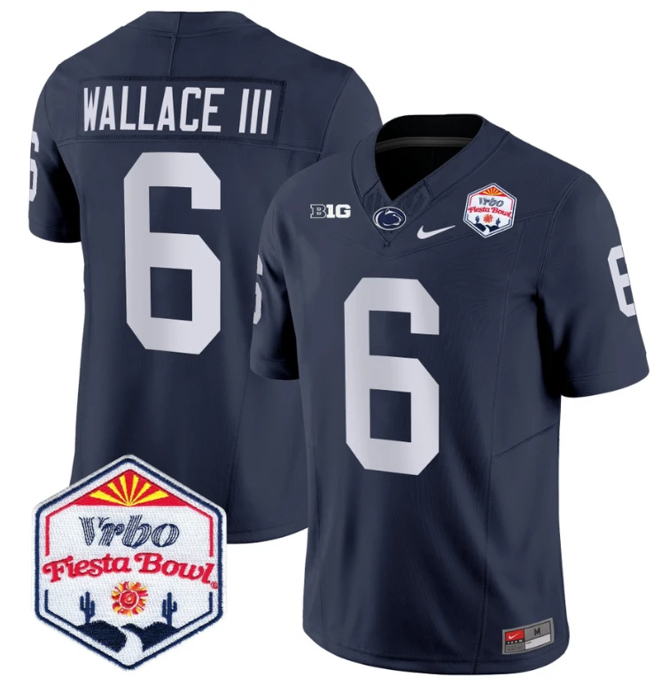 Harrison Wallace III Jersey #6 Penn State 2024 Fiesta Bowl Patch Navy by NCAA Football Jersey