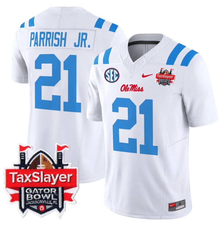 Henry Parrish Jr Jersey #21 Ole Miss Rebels 2024 Gator Bowl V2 2024 White by My Store