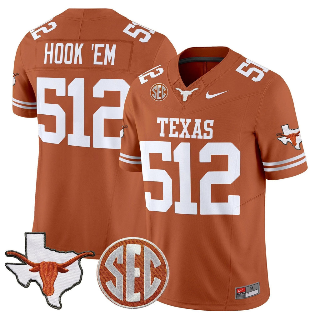 Hook 'Em Jersey #512 Texas Longhorns 2025 State Map SEC Patch Texas Orange by My Store