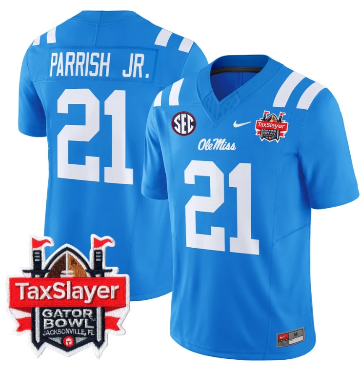 Henry Parrish Jr Jersey #21 Ole Miss Rebels 2024 Gator Bowl V2 Powder Blue by My Store