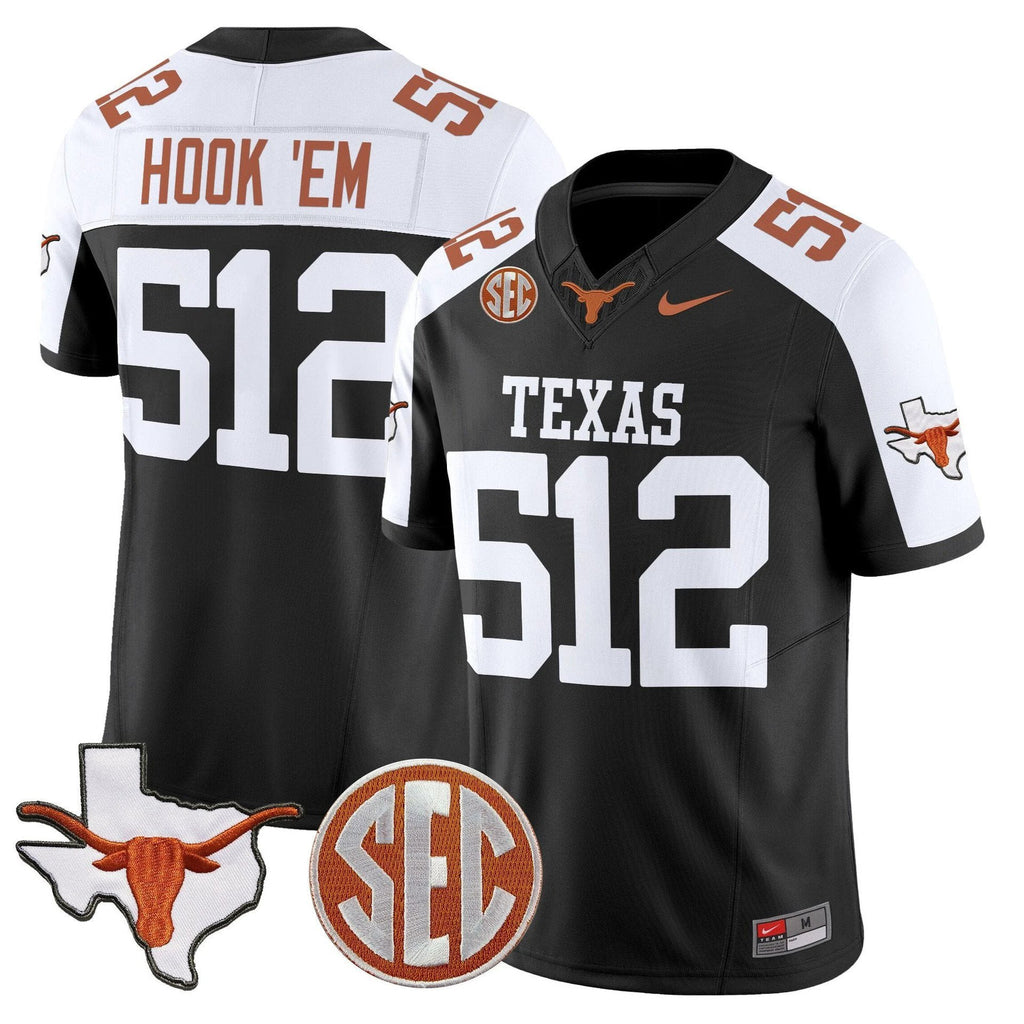 Hook 'Em Jersey #512 Texas Longhorns 2025 State Map SEC Patch Black Alternate by My Store