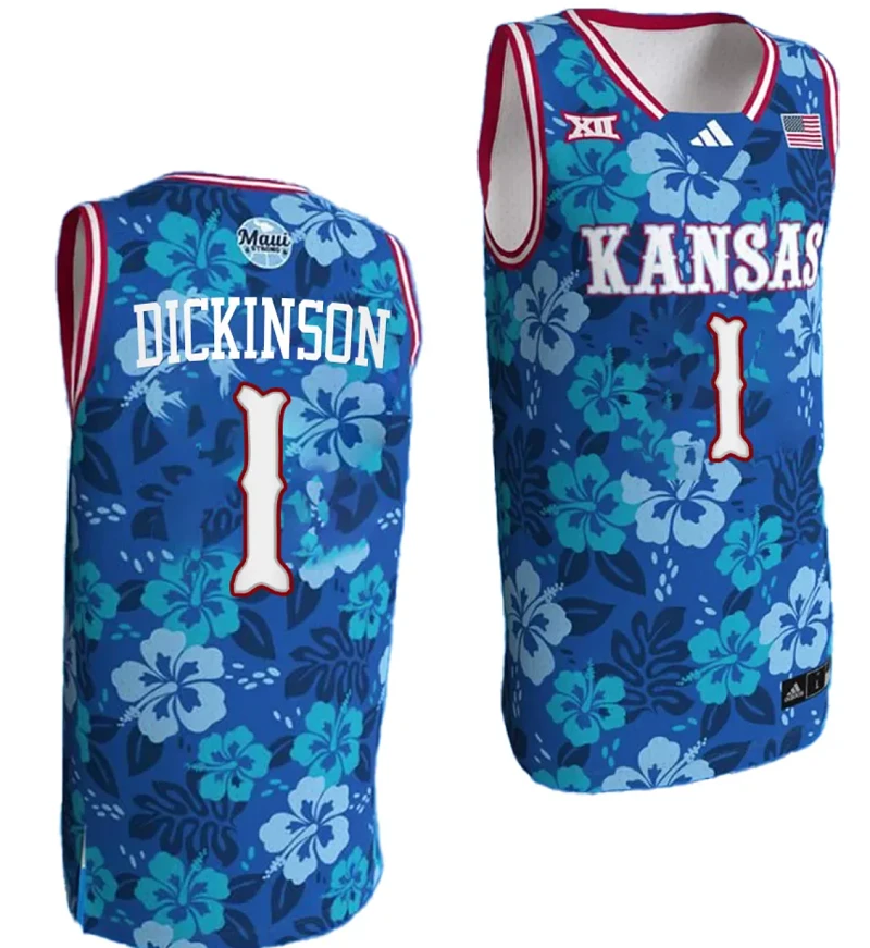 Hunter Dickinson Jersey #1 Kansas Jayhawks Bill Self Game College Basketball Blue Maui Strong by My store basketball