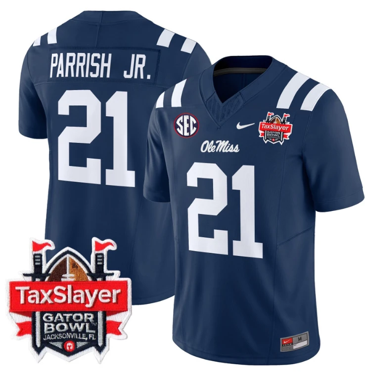 Henry Parrish Jr Jersey #21 Ole Miss Rebels 2024 Gator Bowl V2 Navy by My Store