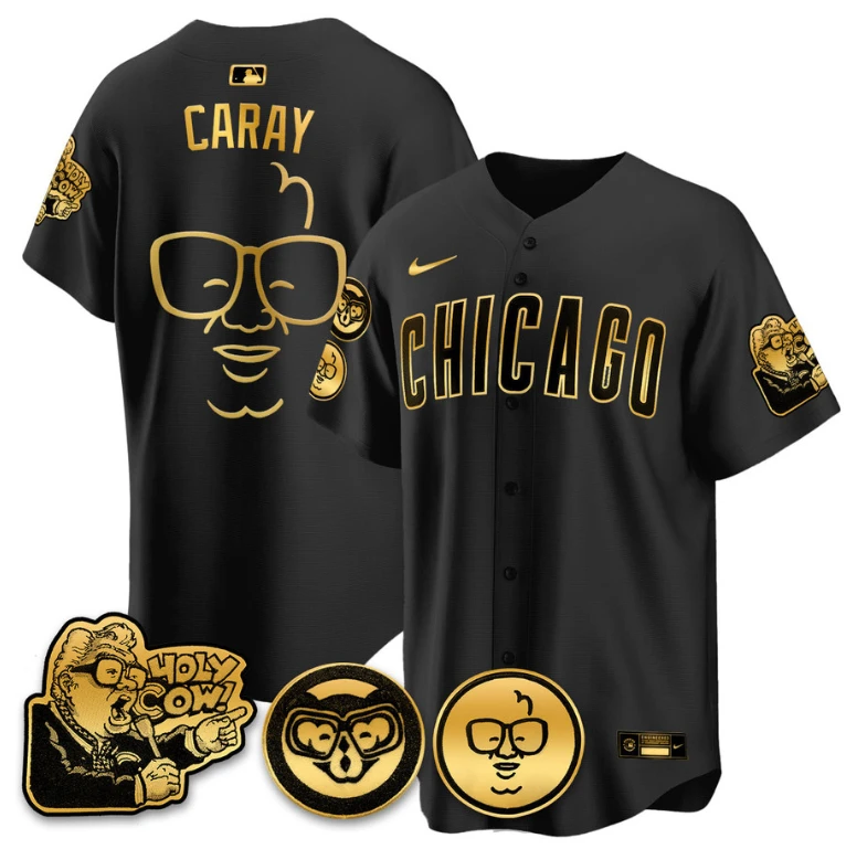 Harry Caray Jersey Chicago Cubs Harry Caray Holy Cow Patch Premier Limited Stitched Black Gold by My Store