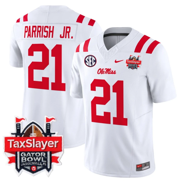 Henry Parrish Jr Jersey #21 Ole Miss Rebels 2024 Gator Bowl V2 White by My Store