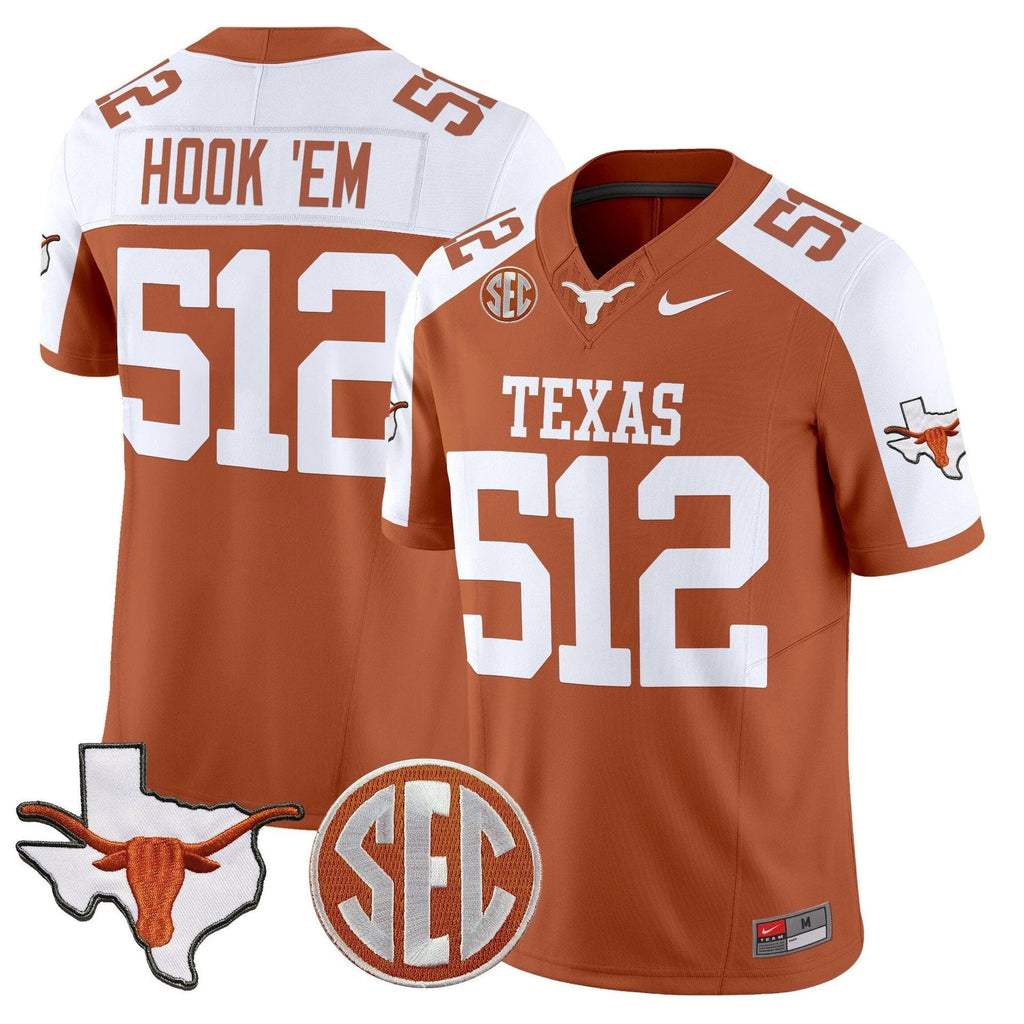 Hook 'Em Jersey #512 Texas Longhorns 2025 State Map SEC Patch Orange Alternate by My Store
