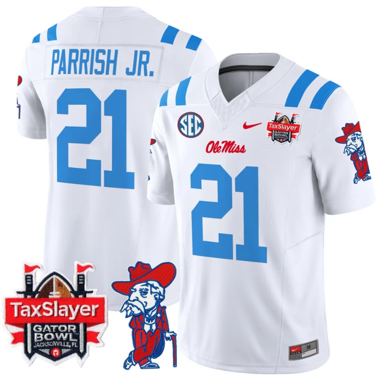 Henry Parrish Jr Jersey #21 Ole Miss Rebels 2025 Gator Bowl Patch 2024 White by My Store
