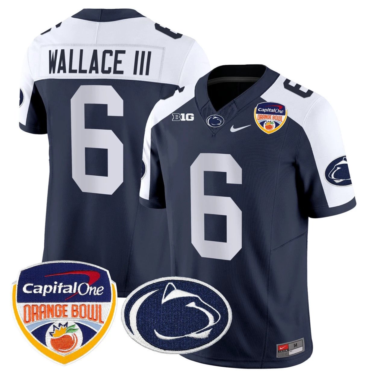 Harrison Wallace III Jersey #6 Penn State Orange Bowl Patch Navy Alternate by NCAA Football Jersey