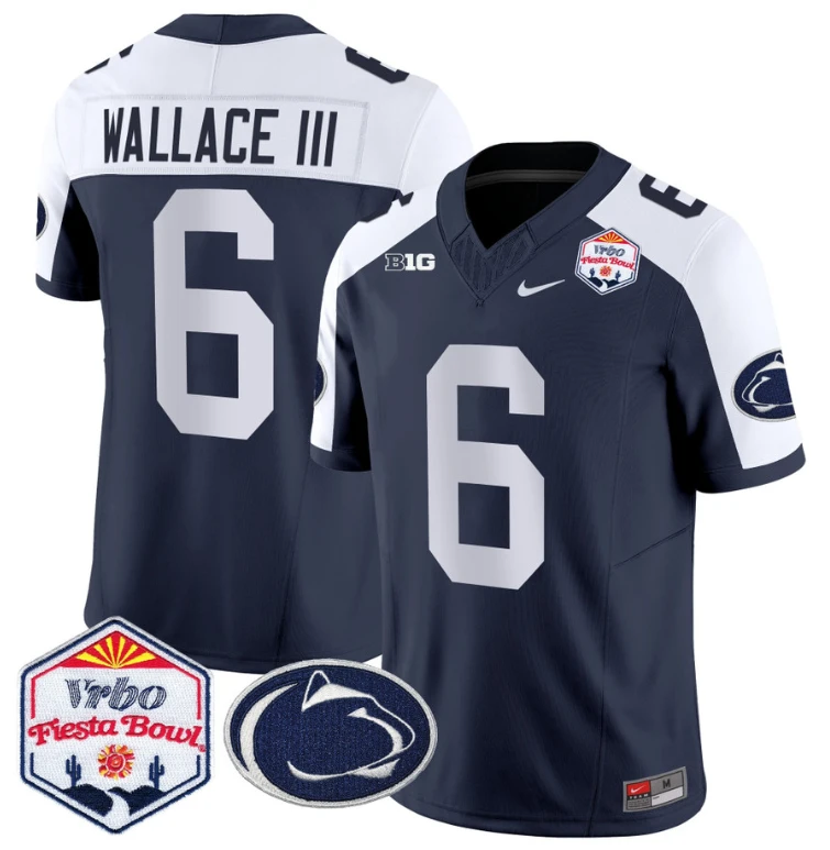 Harrison Wallace III Jersey #6 Penn State 2024 Fiesta Bowl Patch Navy Alternate by NCAA Football Jersey