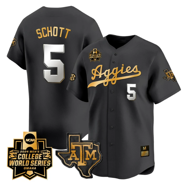 Hayden Schott Jersey #5 Texas AM Aggies 2024 College World Series Vapor Premier Limited NCAA Baseball Stitched Black Gold by My Store