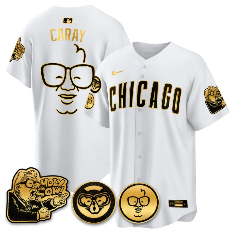 Harry Caray Jersey Chicago Cubs Harry Caray Holy Cow Patch Premier Limited Stitched White Gold by My Store