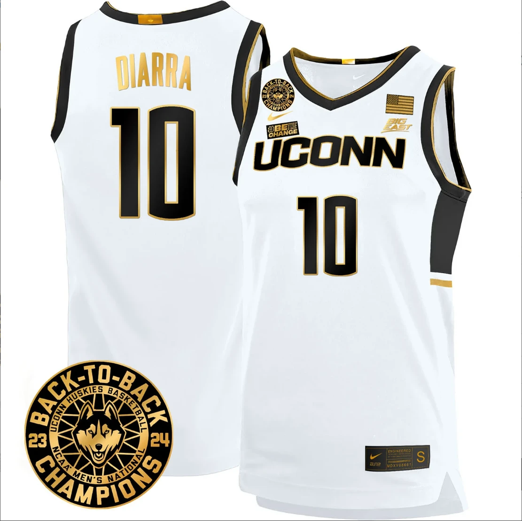 Hassan Diarra Jersey #10 UConn Huskies Basketball 2024 Back To Back Champions Patch Navy (Copy) by My store basketball