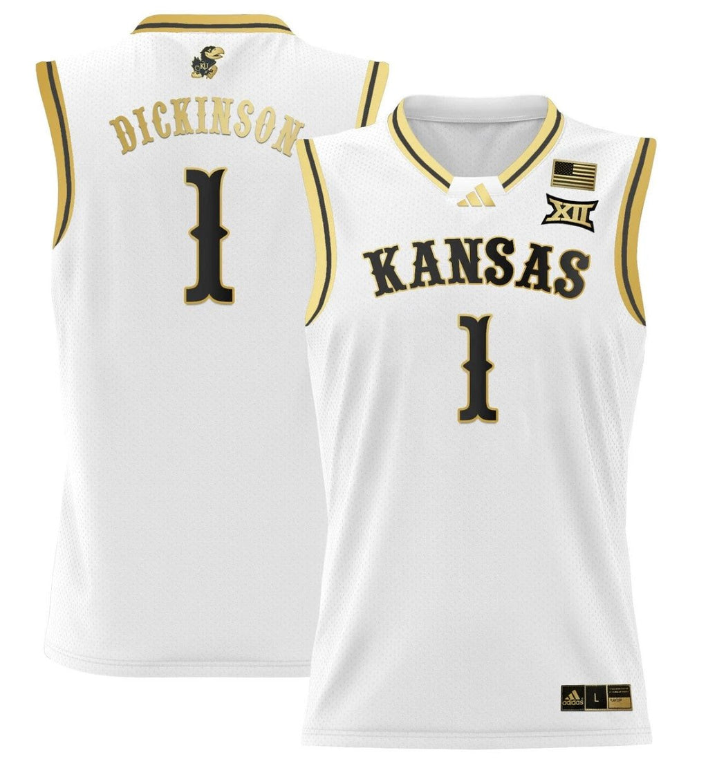 Hunter Dickinson Jersey #1 Kansas Jayhawks 2024 Lightweight Basketball White Gold by My store basketball