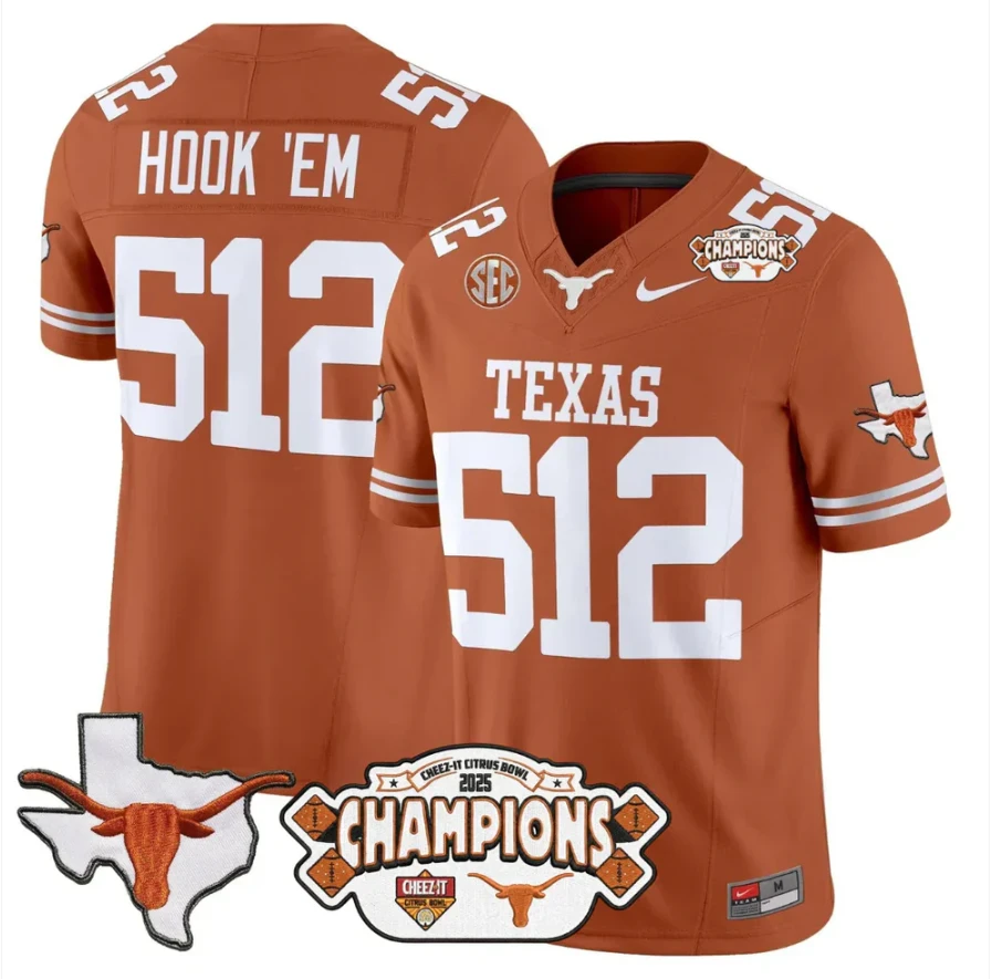 Hook 'Em Jersey #512 Texas 2025 State Map Citrus Bowl Champions Stitched Orange by NCAA Football Jersey