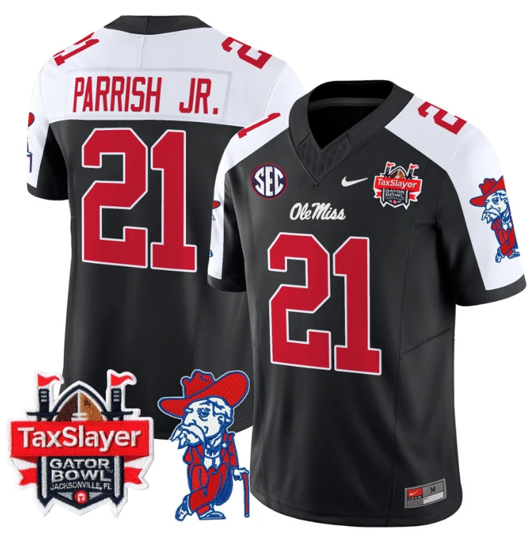 Henry Parrish Jr Jersey #21 Ole Miss Rebels 2024 Gator Bowl V2 Black Alternate by My Store