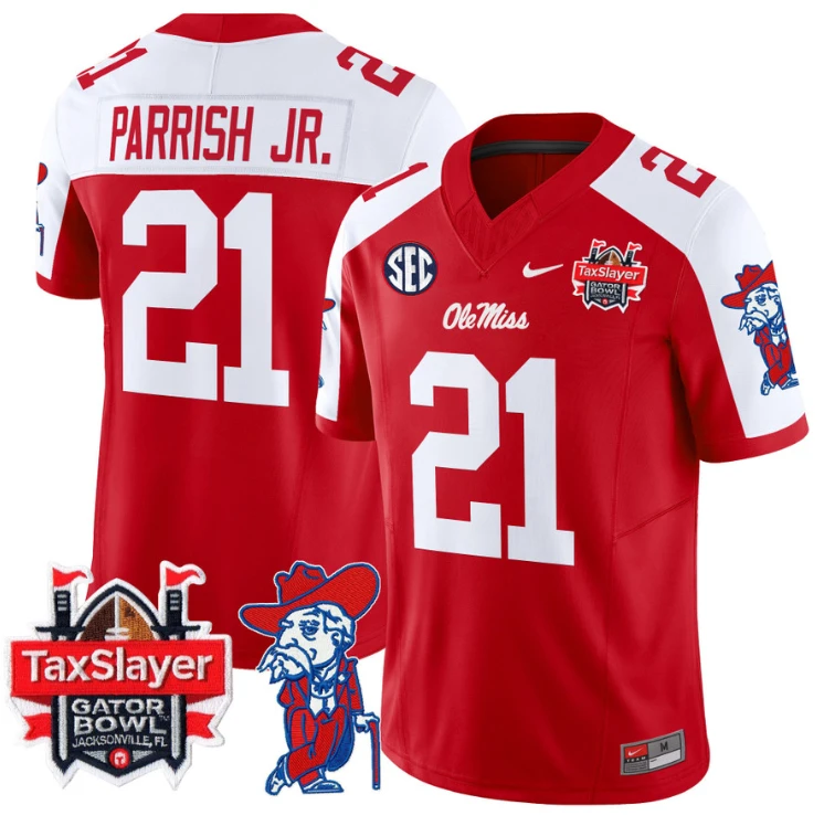 Henry Parrish Jr Jersey #21 Ole Miss Rebels 2025 Gator Bowl Patch Red Alternate by My Store
