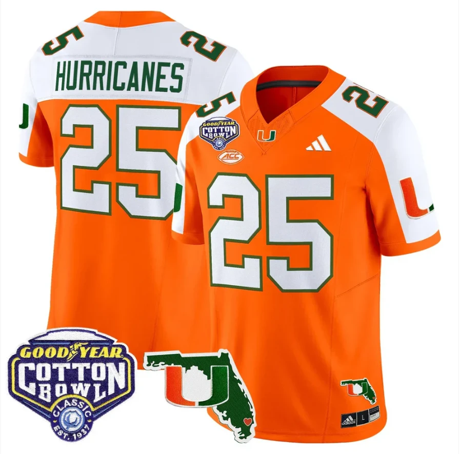 Hurricanes Jersey #25 Miami Hurricanes 2025 Cotton Bowl Florida Stitched Orange Alter by NCAA Football Jersey