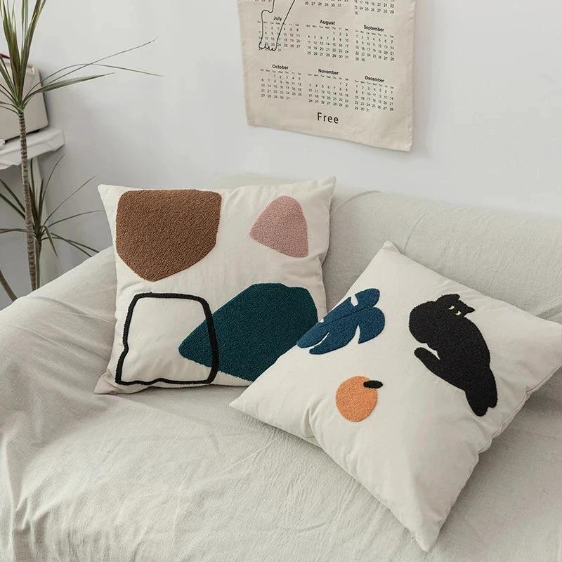 Black Cat & Garden Tufted Pillow Case by Bowlift