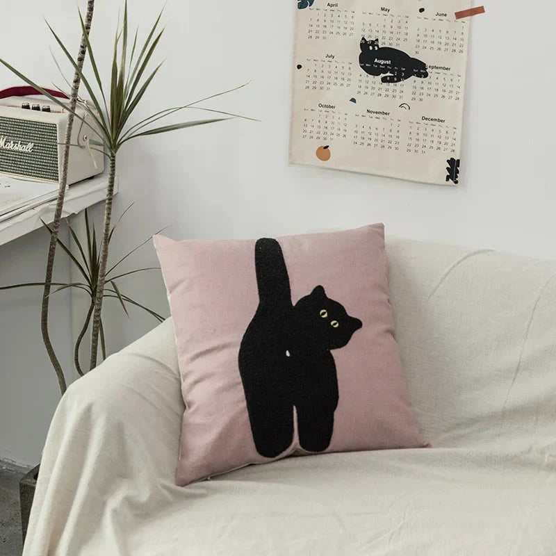 Black Cat & Garden Tufted Pillow Case by Bowlift