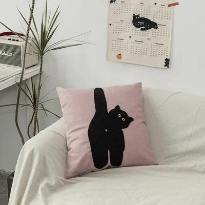 Black Cat & Garden Tufted Pillow Case by Bowlift