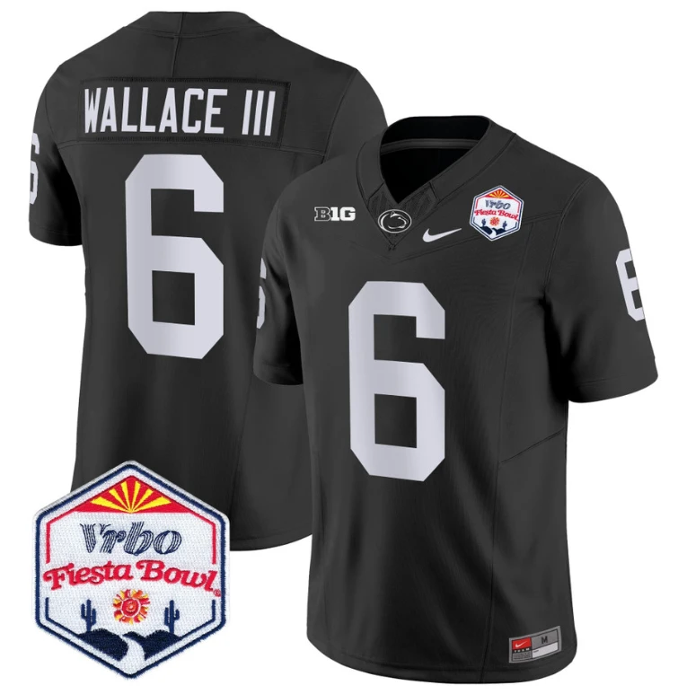 Harrison Wallace III Jersey #6 Penn State 2024 Fiesta Bowl Patch Black by NCAA Football Jersey
