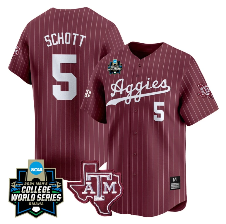 Hayden Schott Jersey #5 Texas AM Aggies 2024 College World Series Vapor Premier Limited NCAA Baseball Stitched Maroon Pinstripe by My Store