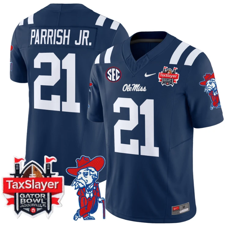 Henry Parrish Jr Jersey #21 Ole Miss Rebels 2025 Gator Bowl Patch Navy by My Store