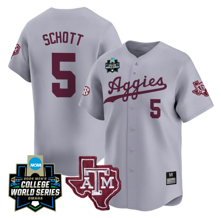 Hayden Schott Jersey #5 Texas AM Aggies 2024 College World Series Vapor Premier Limited NCAA Baseball Stitched Gray by My Store