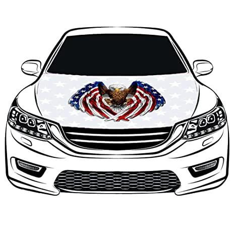 Haliaeetus leucocephalus Logo Car Hood Cover Flag ,Engine Flag,3.3X5ft,6X7FT 100% Polyester Elastic Fabrics Can be Washed Suitable for Car SUV and Pickup Trucks by flagsshop