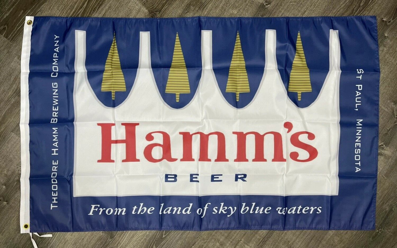 Hamm's Beer Flag 3x5 ft Blue Banner Man-Cave Bar Pub Retro Classic Logo by flagsjustdoit