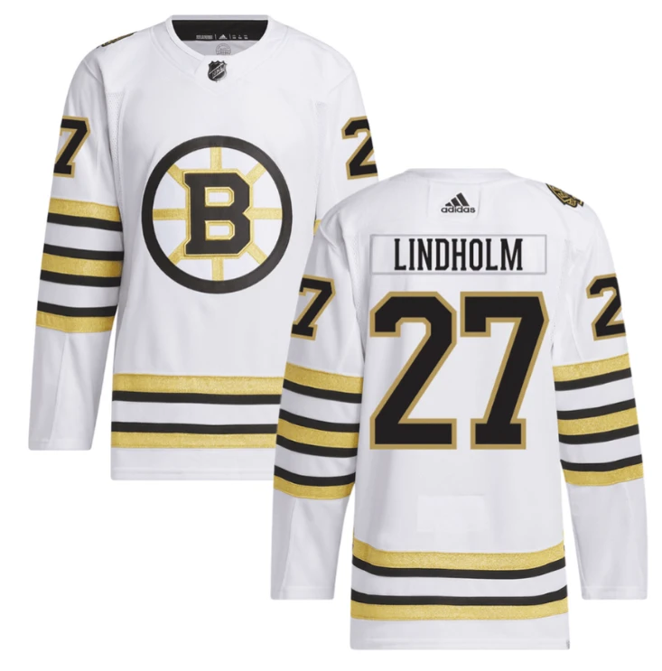 Hampus Lindholm 27 Boston Bruins 100th Anniversary Primegreen Away Men Jersey White by Hockey David