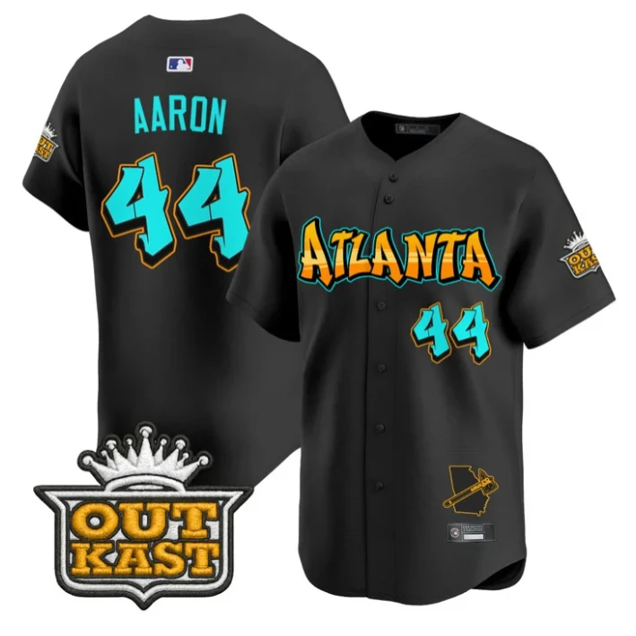 Hank Aaron Jersey #44 Atlanta Braves Graffiti A-Town Edition Stitched Black by My Store