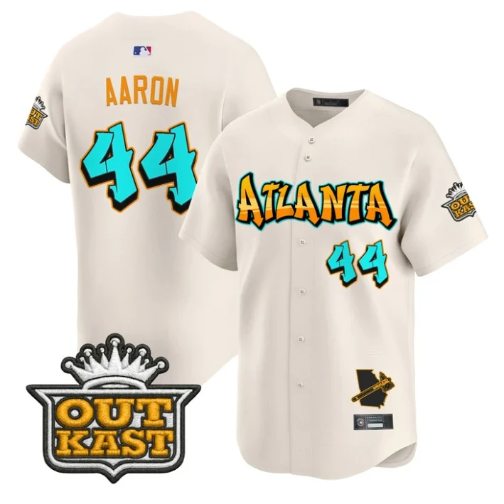 Hank Aaron Jersey #44 Atlanta Braves Graffiti A-Town Edition Stitched Cream by My Store