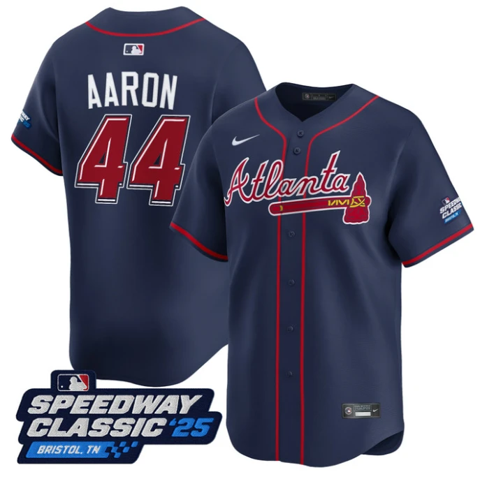 Hank Aaron Jersey #44 Atlanta Braves Speedway Classic Limited Stitched Navy by My Store
