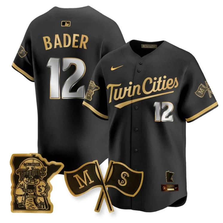 Harrison Bader Jersey #12 Minnesota Twins Alternate Limited Stitched Black Gold by My Store
