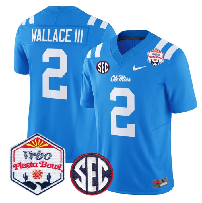 Harrison Wallace III Jersey #2 Ole Miss Rebels 2026 Fiesta Bow Stitched Blue by NCAA Football Jersey