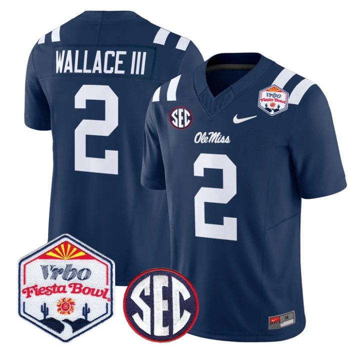 Harrison Wallace III Jersey #2 Ole Miss Rebels 2026 Fiesta Bow Stitched Navy by NCAA Football Jersey