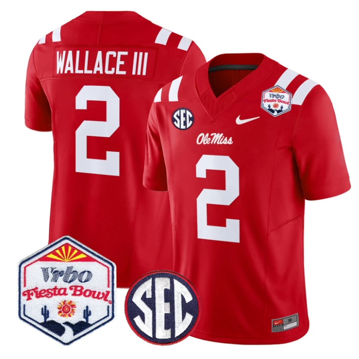 Harrison Wallace III Jersey #2 Ole Miss Rebels 2026 Fiesta Bow Stitched Red by NCAA Football Jersey