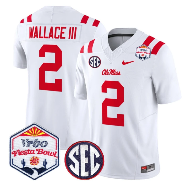 Harrison Wallace III Jersey #2 Ole Miss Rebels 2026 Fiesta Bow Stitched White by NCAA Football Jersey