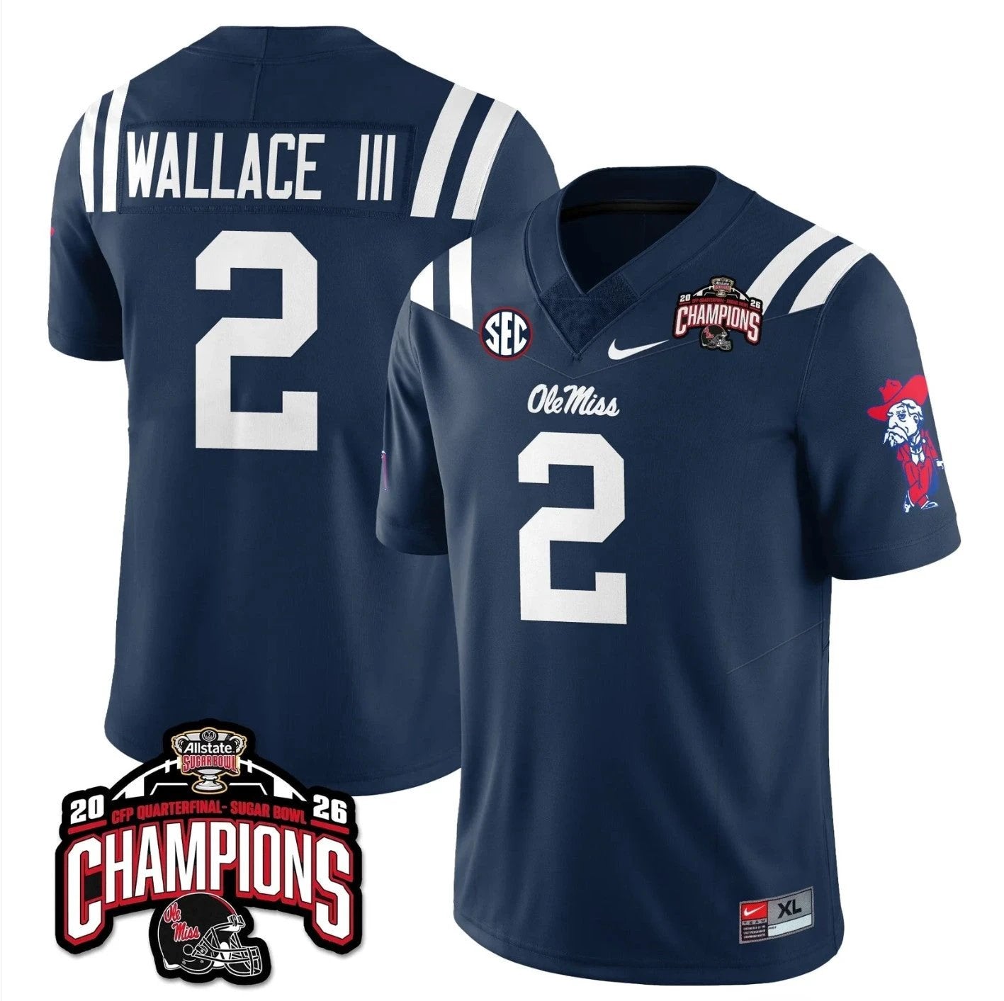 Harrison Wallace III Jersey #2 Ole Miss Sugar Bowl Champions Stitched by My Store NCAA Football Jerseys