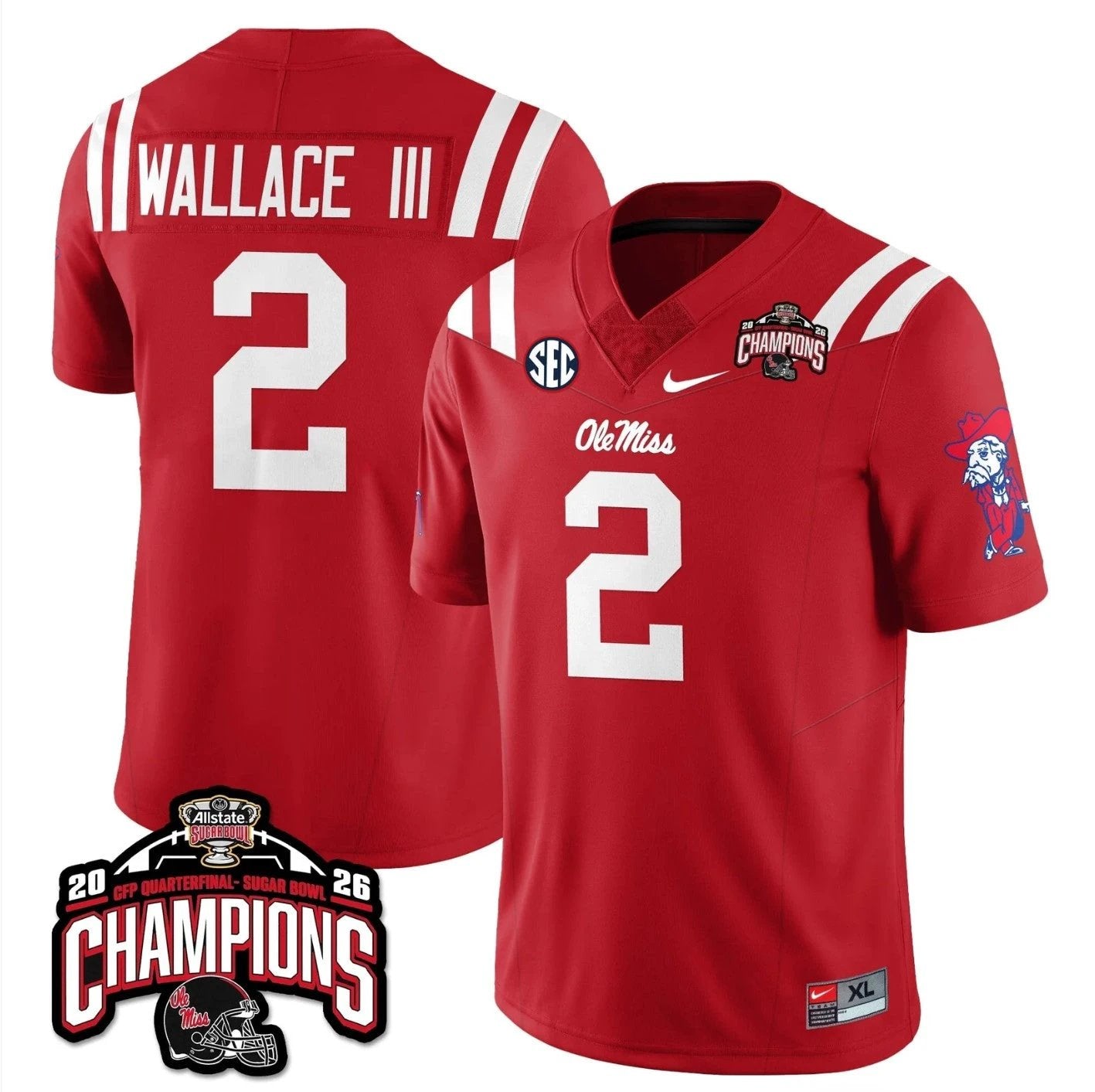 Harrison Wallace III Jersey #2 Ole Miss Sugar Bowl Champions Stitched by My Store NCAA Football Jerseys