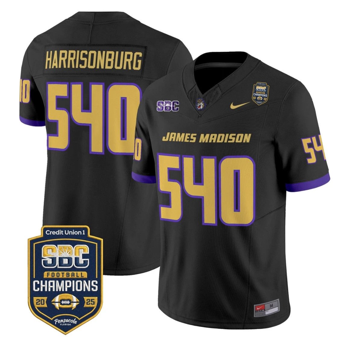 Harrisonburg Jersey #540 James Madison Dukes 2025 SBC Champions Stitched by My Store NCAA Football Jerseys