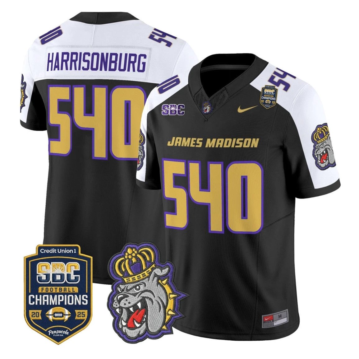 Harrisonburg Jersey #540 James Madison Dukes 2025 SBC Champions Stitched by My Store NCAA Football Jerseys