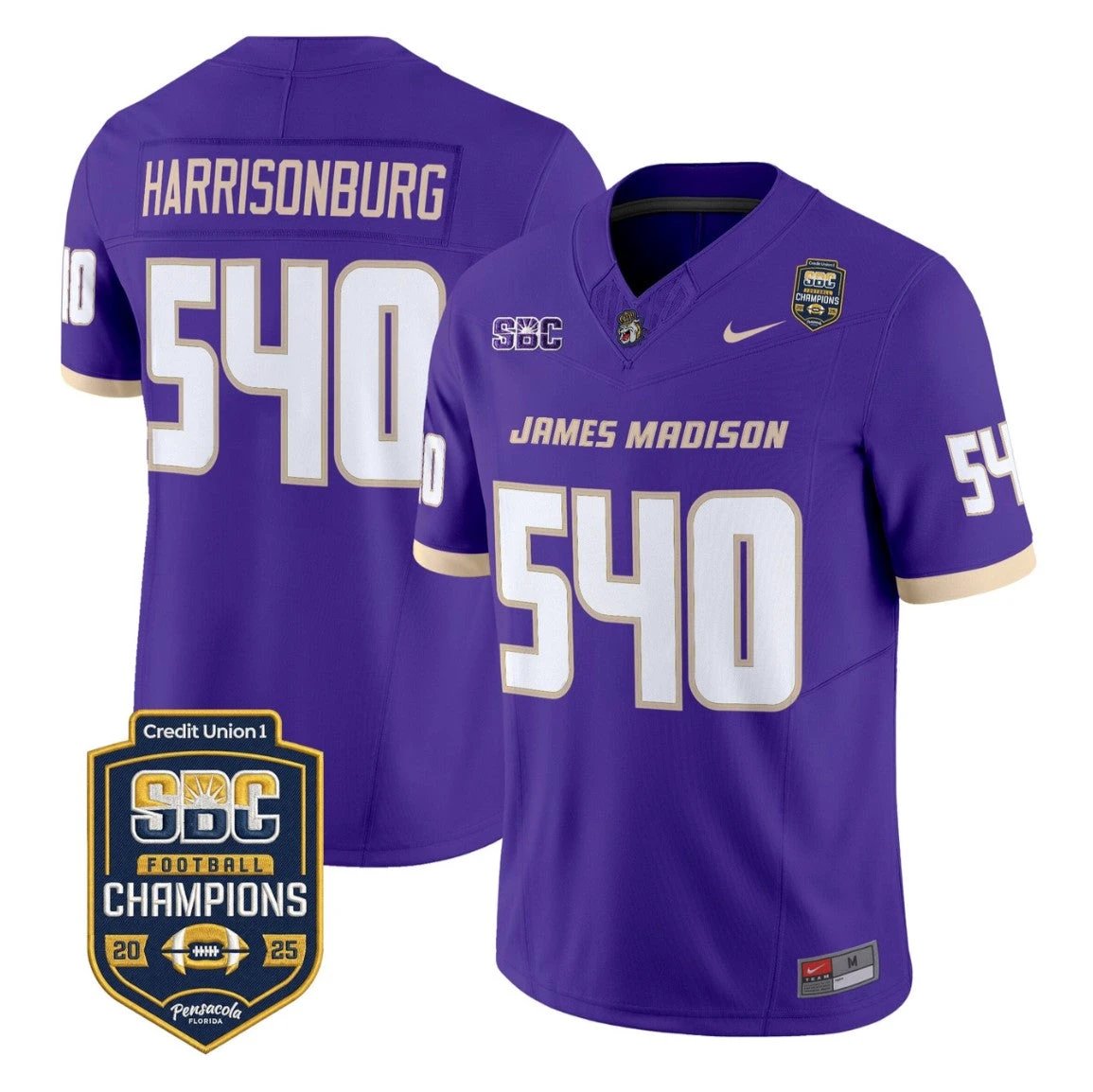 Harrisonburg Jersey #540 James Madison Dukes 2025 SBC Champions Stitched by My Store NCAA Football Jerseys