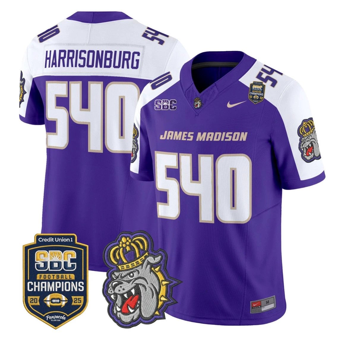 Harrisonburg Jersey #540 James Madison Dukes 2025 SBC Champions Stitched by My Store NCAA Football Jerseys