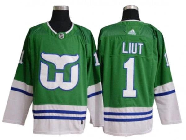 Hartford Whalers #1 Mike Liut Green Hockey Jersey by Hockey David