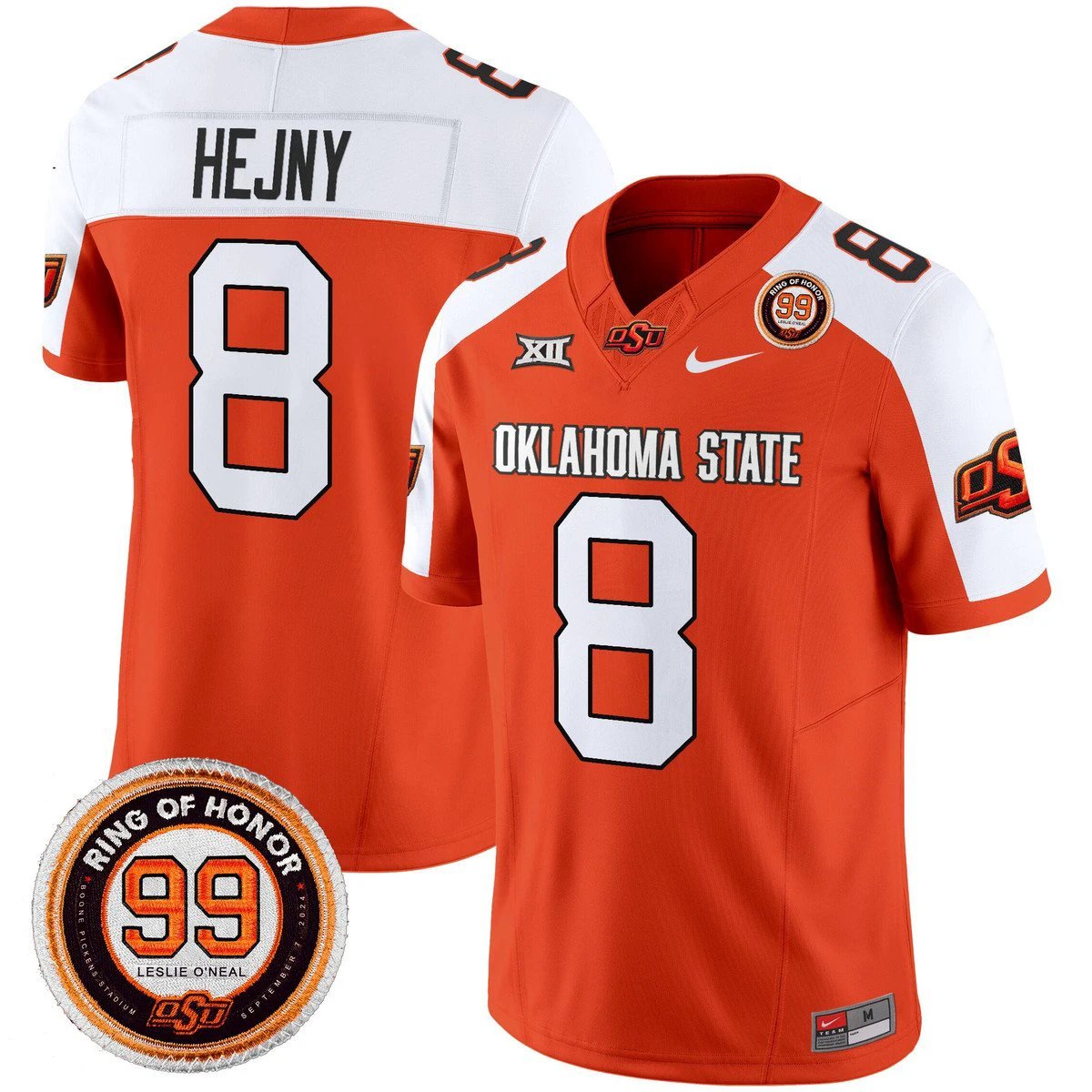 Hauss Hejny Jersey #8 Oklahoma State Cowboys 2025 Leslie O'neal Patch Orange Alter by My Store NCAA Football Jerseys