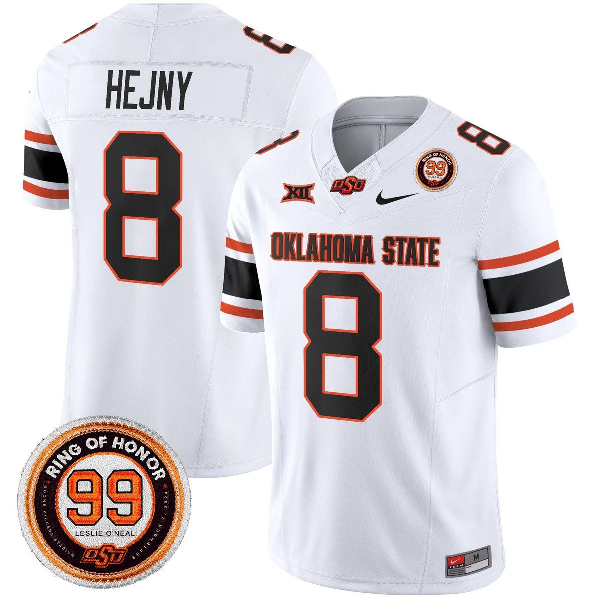 Hauss Hejny Jersey #8 Oklahoma State Cowboys 2025 Leslie O'neal Patch White by NCAA Football Jersey