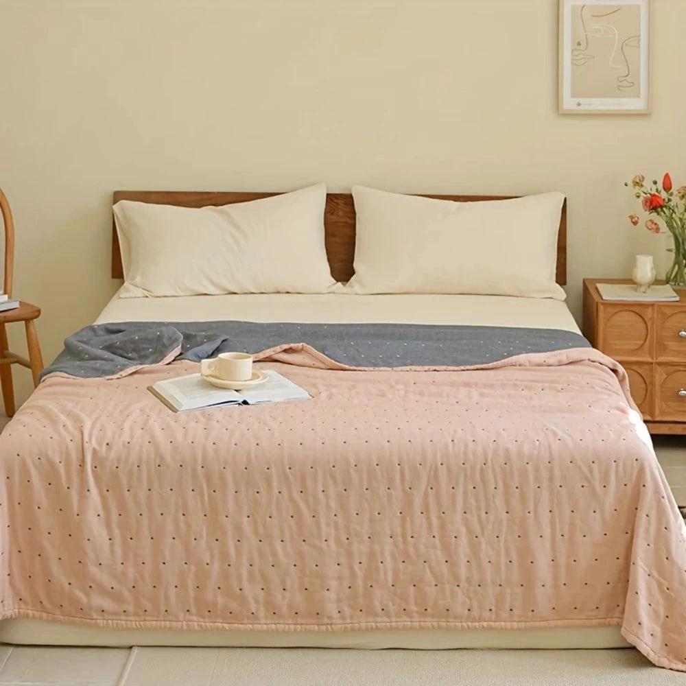 Heart Stitched Double-Spliced Cotton Gauze Blanket by Casa & Beyond