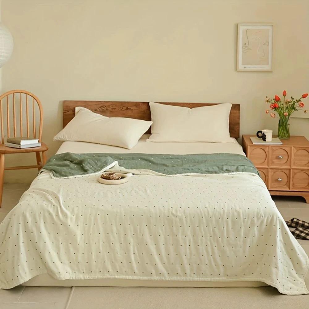 Heart Stitched Double-Spliced Cotton Gauze Blanket by Casa & Beyond